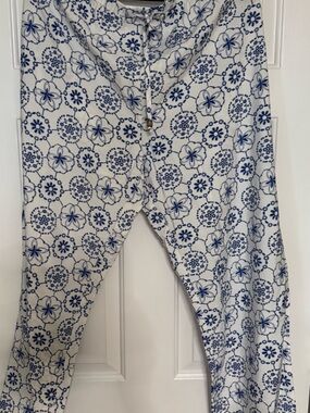 Soho White & Navy Floral Drawstring Leggings